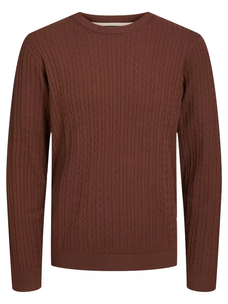 JACK&JONES ARTHUR CABLE KNIT SWEATER Cherry Mahogany-Men Sweaters &Cardigans