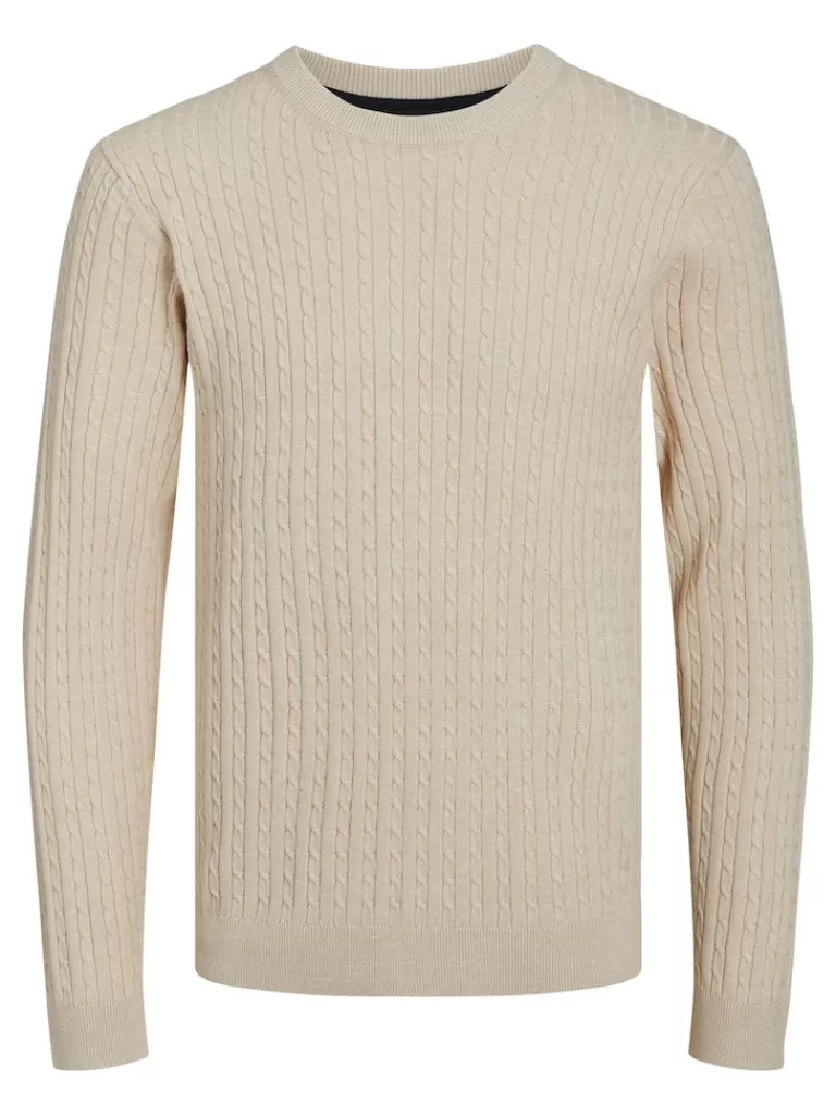 JACK&JONES ARTHUR CABLE KNIT SWEATER White Pepper-Men Sweaters &Cardigans