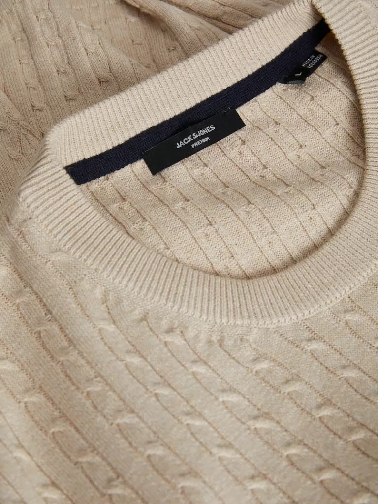 JACK&JONES ARTHUR CABLE KNIT SWEATER White Pepper-Men Sweaters &Cardigans