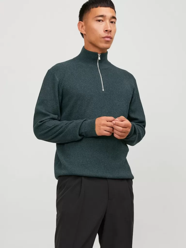 JACK&JONES ARTHUR HALF ZIP HIGH NECK SWEATER Green Gables-Men Sweaters &Cardigans