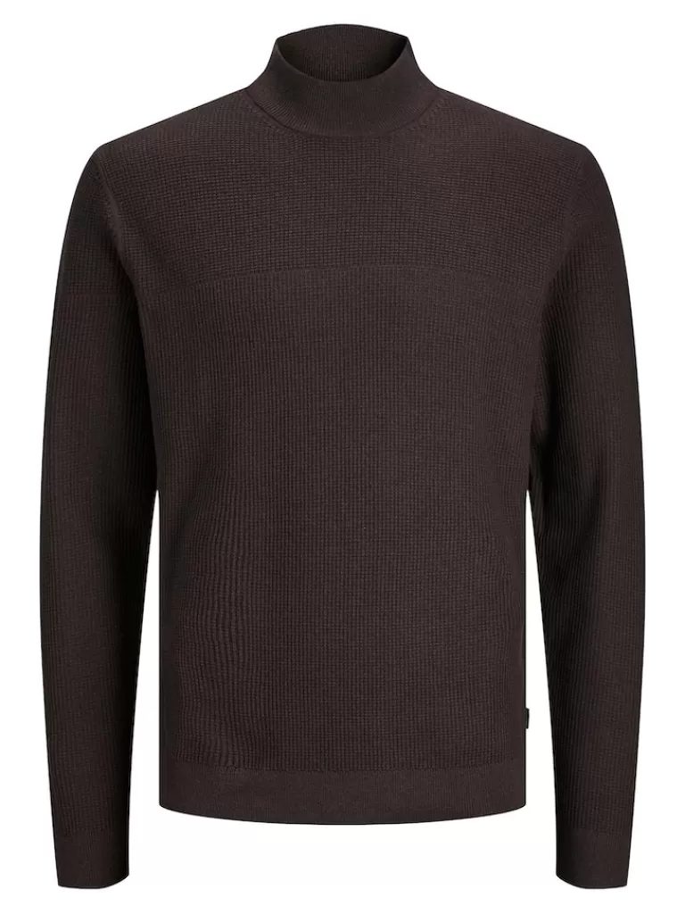 JACK&JONES ARTHUR MOCK NECK SWEATER Chocolate Brown-Men Sweaters &Cardigans