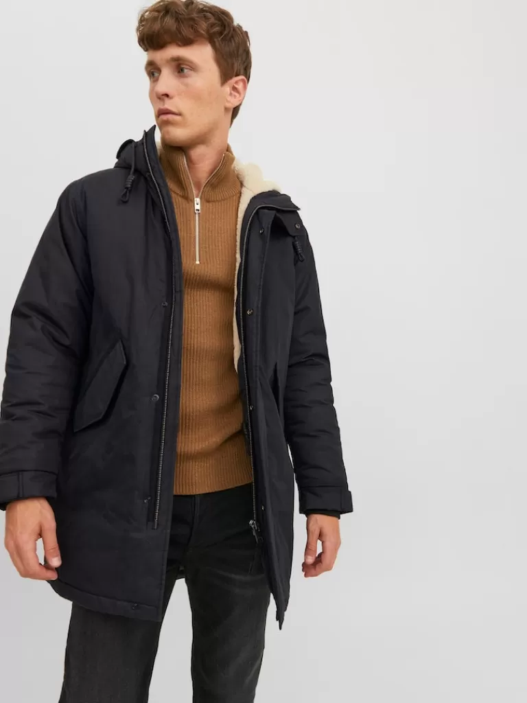 JACK&JONES ASHER TEDDY-LINED PARKA Black-Men Coats | Parka | Warm | Outerwear | Jackets &Coats