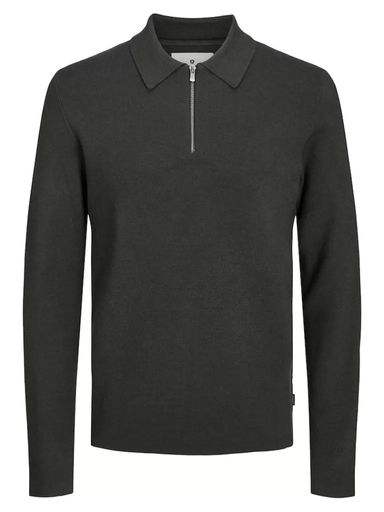 JACK&JONES ASTALL HALF ZIP POLO Black Sand-Men Polos