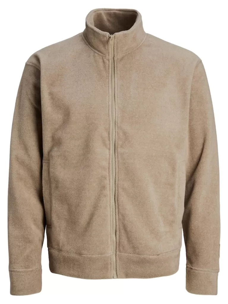 JACK&JONES BADGE HIGH NECK FLEECE JACKET Greige-Men Jackets | Fleece & Teddy Jackets | Transitional weather | Lightweight | Outerwear | Jackets &Coats