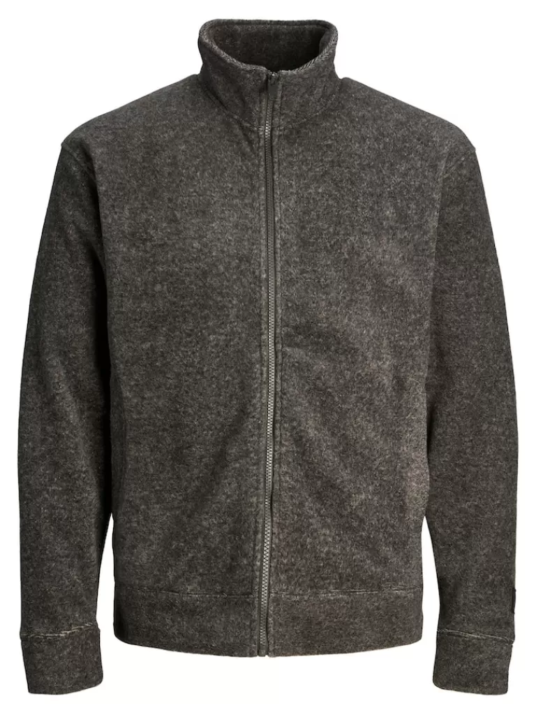 JACK&JONES BADGE HIGH NECK FLEECE JACKET Black Sand-Men Jackets | Fleece & Teddy Jackets | Transitional weather | Lightweight | Outerwear | Jackets &Coats