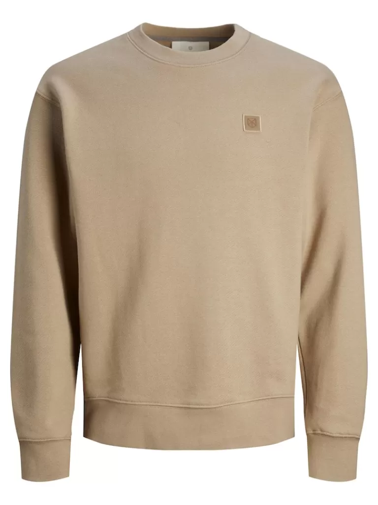 JACK&JONES BADGE LOOSE FIT SWEATSHIRT Greige-Men Sweatshirts &Hoodies