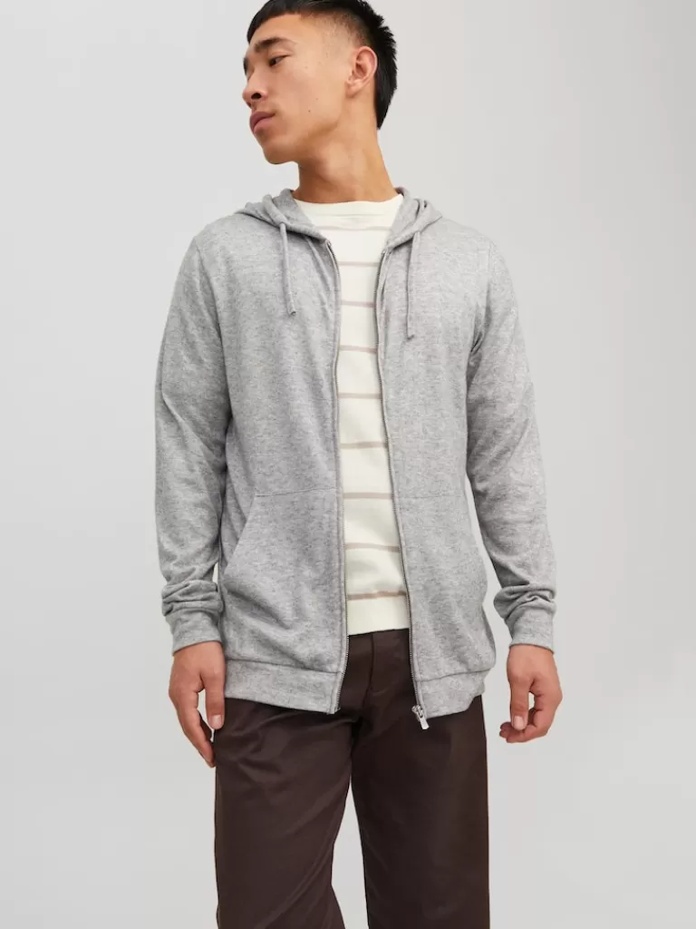 JACK&JONES BALANCE KNITTED ZIP HOODIE Light Grey Melange-Men Sweatshirts &Hoodies | Sweaters &Cardigans