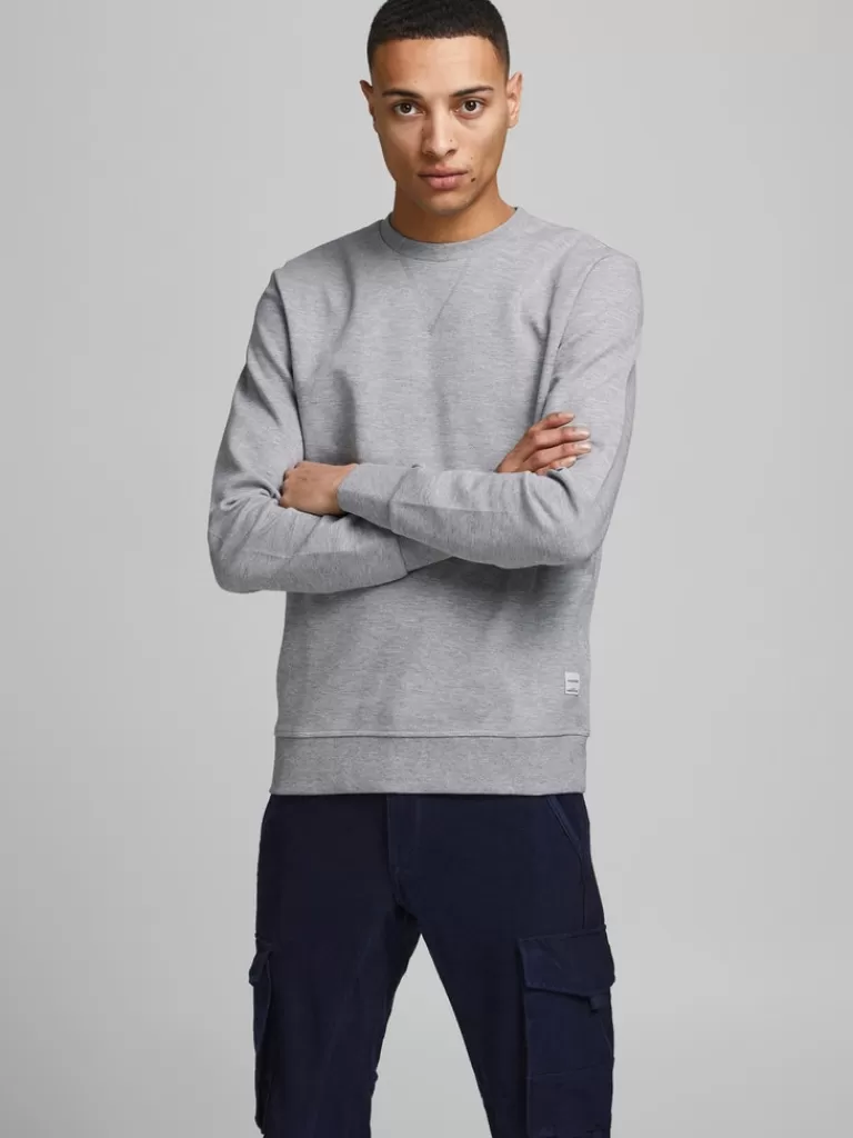 JACK&JONES BASIC SWEATSHIRT Light Grey Melange-Men Sweatshirts &Hoodies