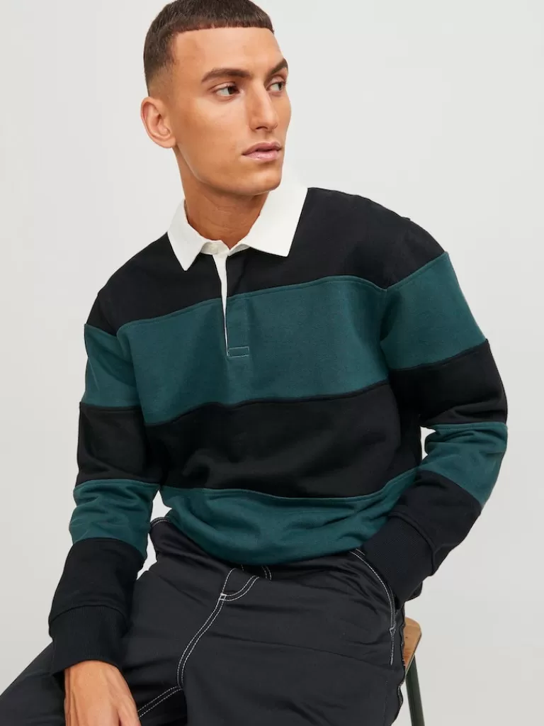 JACK&JONES BAXTER LONG SLEEVE STRIPED POLO Black & Blue-Men Polos