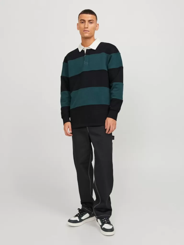 JACK&JONES BAXTER LONG SLEEVE STRIPED POLO Black & Blue-Men Polos