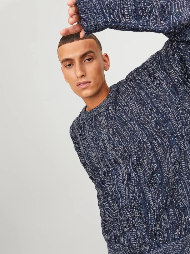 JACK&JONES BIGGIE RELAXED FIT TEXTURED SWEATER Night Sky-Men Sweaters &Cardigans