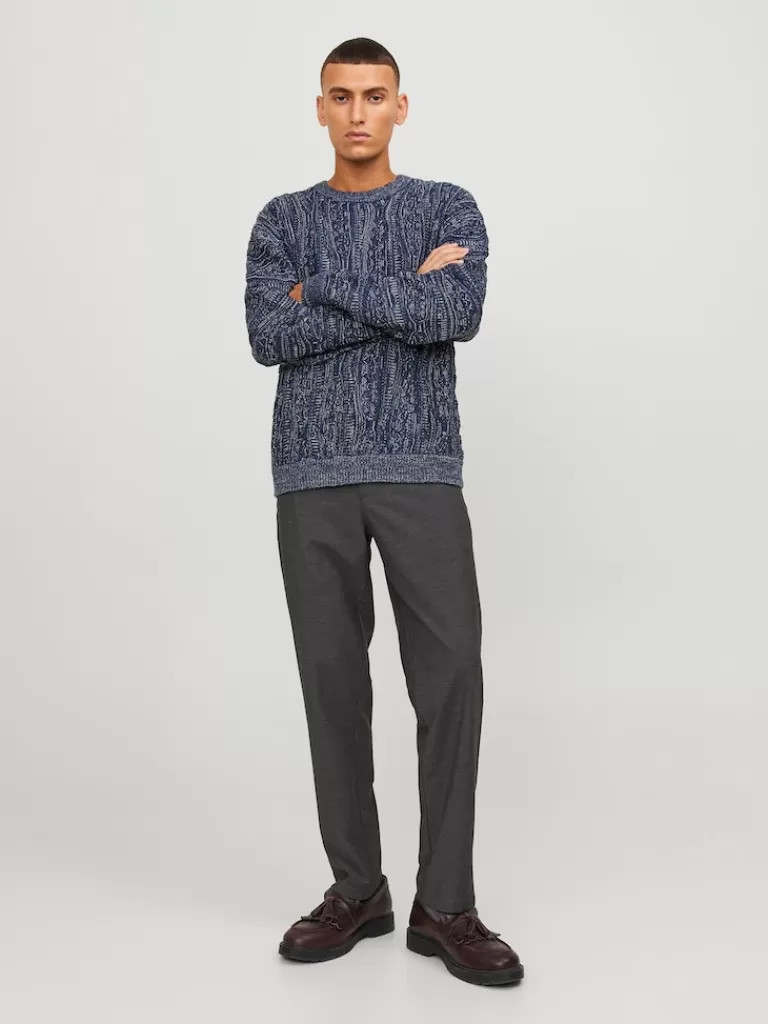 JACK&JONES BIGGIE RELAXED FIT TEXTURED SWEATER Night Sky-Men Sweaters &Cardigans