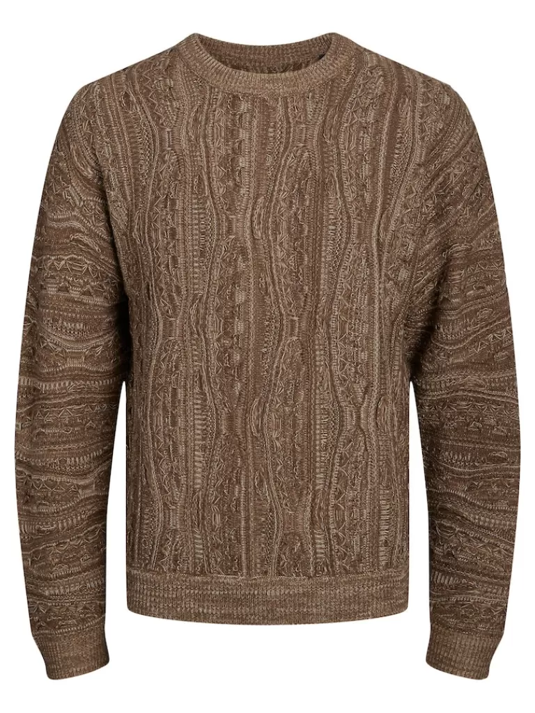 JACK&JONES BIGGIE RELAXED FIT TEXTURED SWEATER Toffee-Men Sweaters &Cardigans