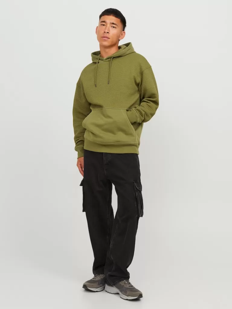 JACK&JONES BLACK RELAXED FIT HOODIE Olive Branch-Men Sweatshirts &Hoodies