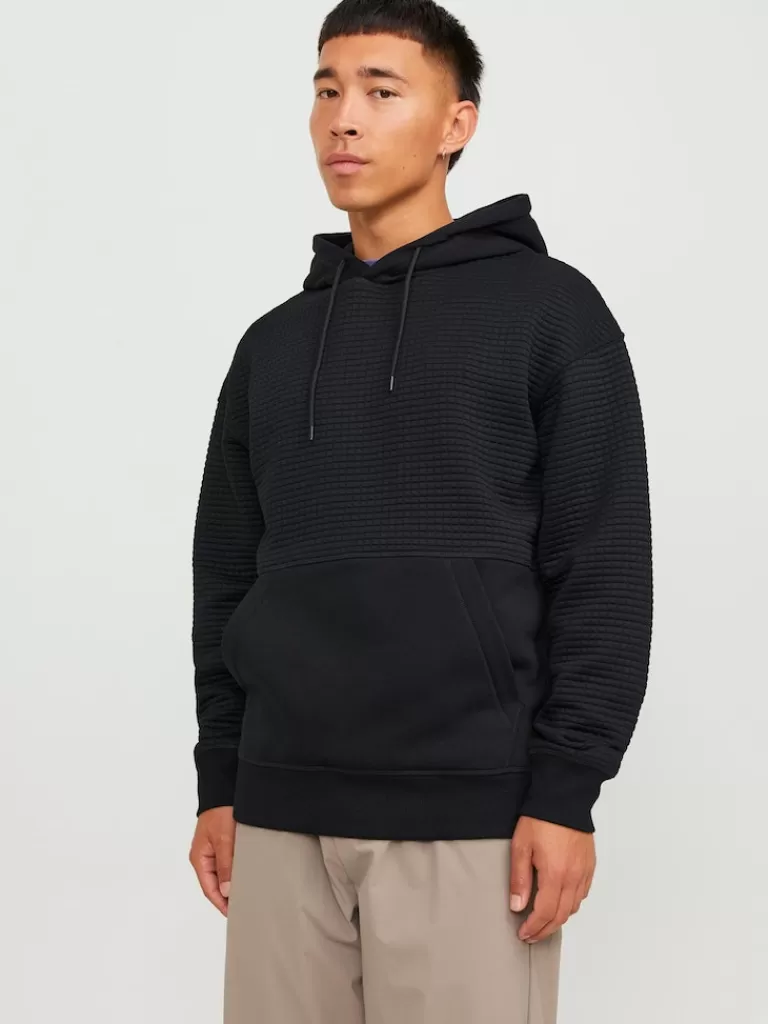 JACK&JONES RELAXED FIT HOODIE Black-Men Sweatshirts &Hoodies