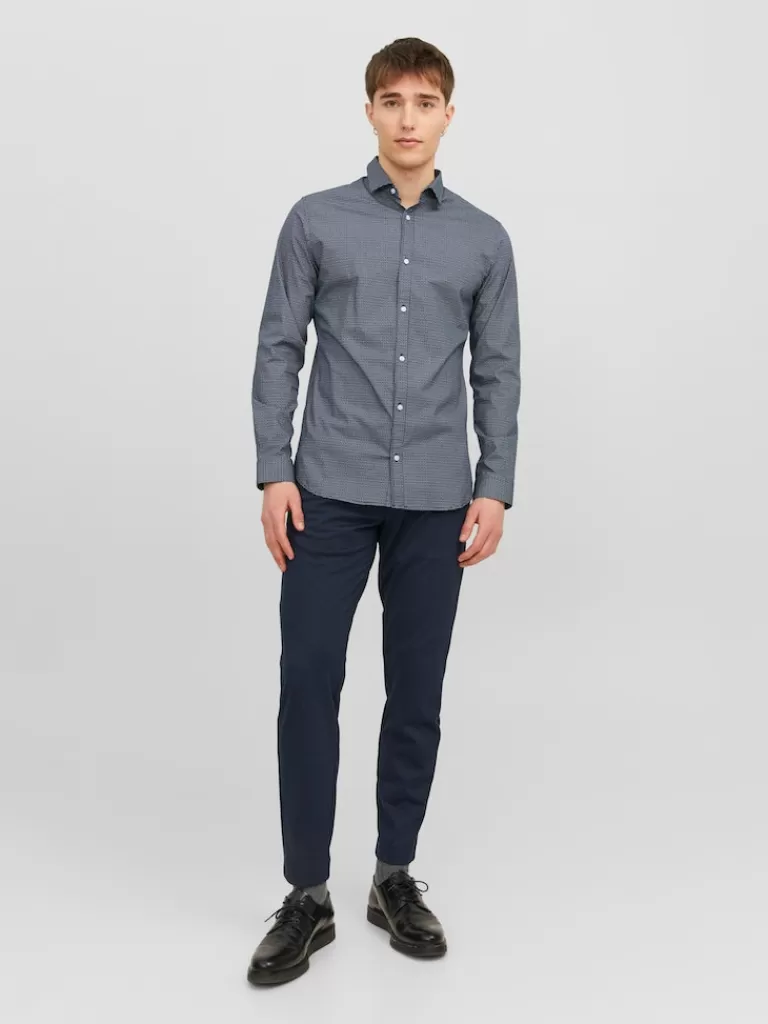 JACK&JONES BLACKPOOL SLIM FIT LONG SLEEVE SHIRT Navy Blazer-Men Shirts &Overshirts