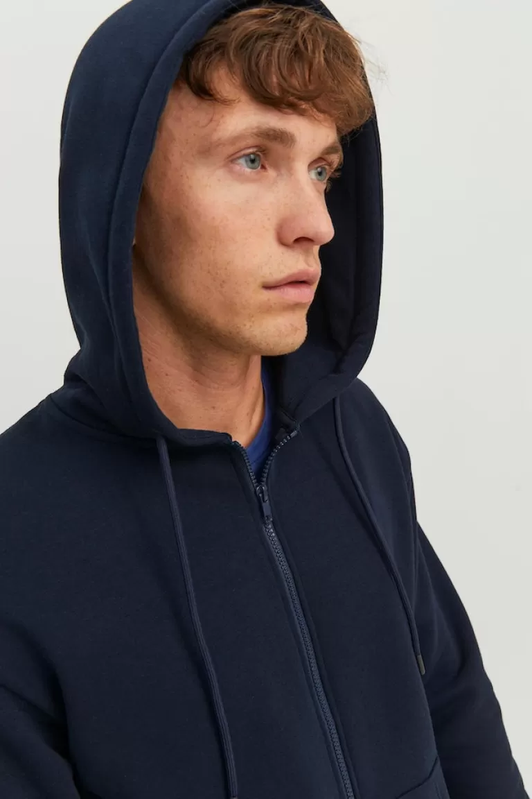 JACK&JONES BRADLEY RELAXED FIT ZIP HOODIE Navy Blazer-Men Sweatshirts &Hoodies