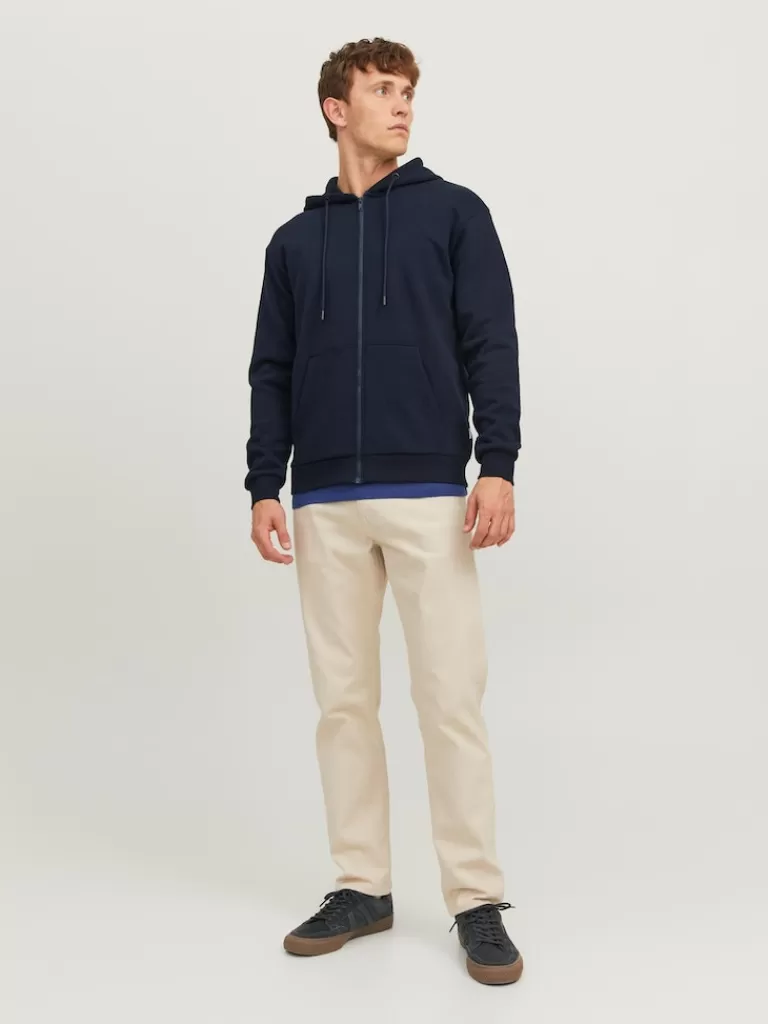 JACK&JONES BRADLEY RELAXED FIT ZIP HOODIE Navy Blazer-Men Sweatshirts &Hoodies