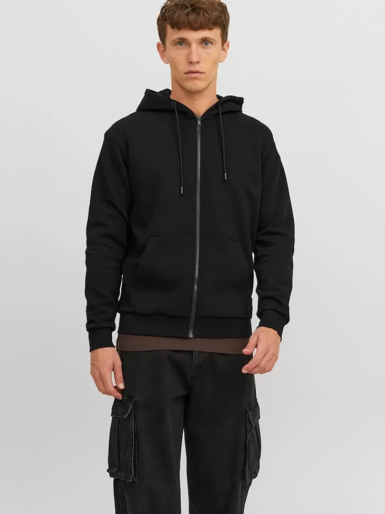 JACK&JONES BRADLEY RELAXED FIT ZIP HOODIE Black-Men Sweatshirts &Hoodies