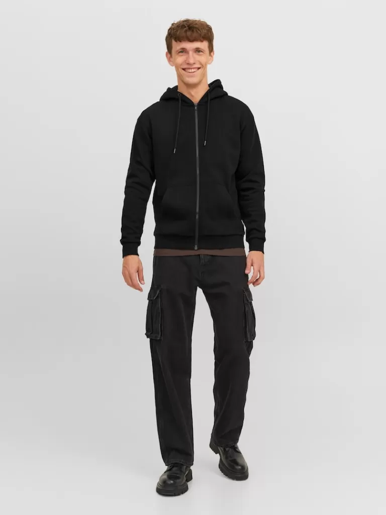 JACK&JONES BRADLEY RELAXED FIT ZIP HOODIE Black-Men Sweatshirts &Hoodies