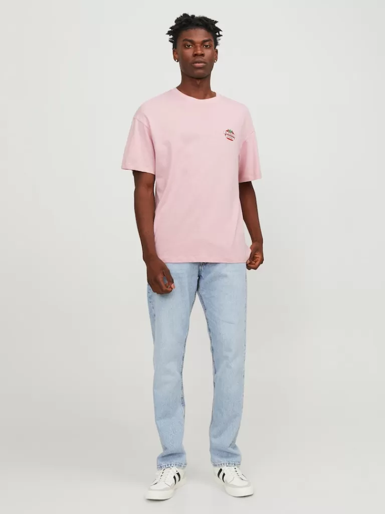 JACK&JONES BREAKFAST LOOSE FIT BACK PRINT T-SHIRT Pink Nectar-Men T-shirts