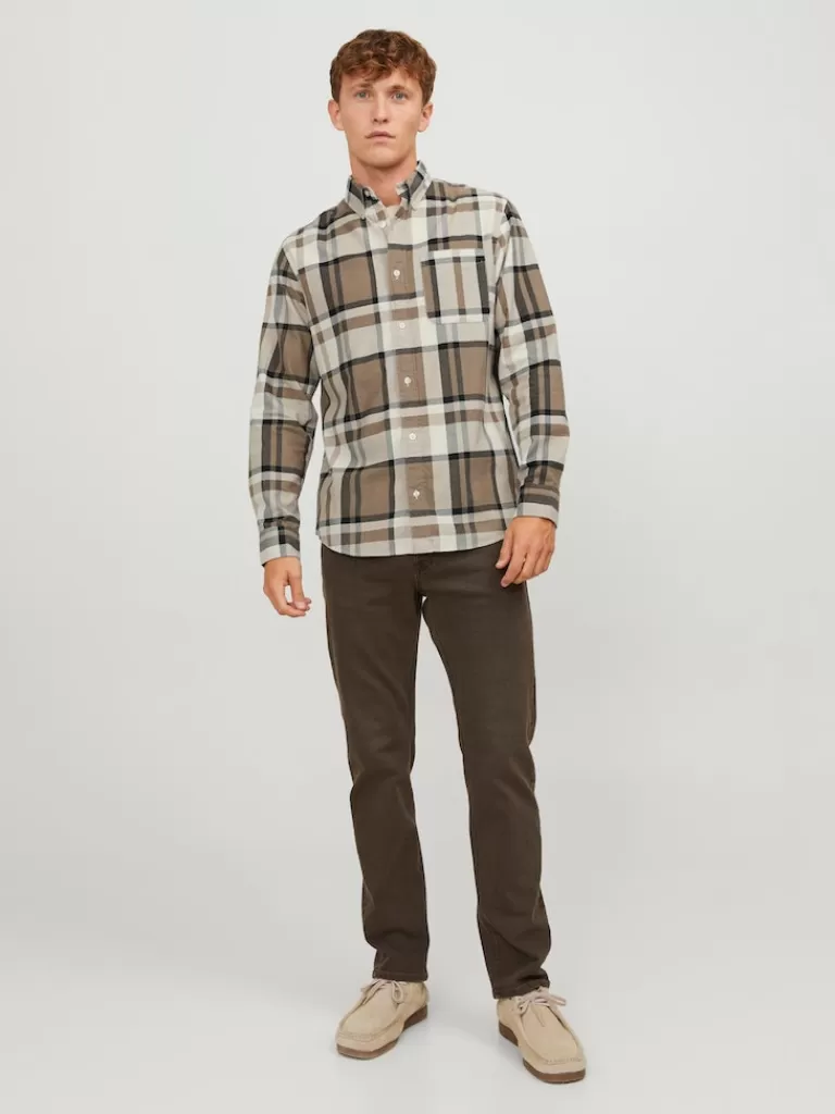 JACK&JONES BROOK COMFORT FIT LONG SLEEVE SHIRT Pelican-Men Shirts &Overshirts