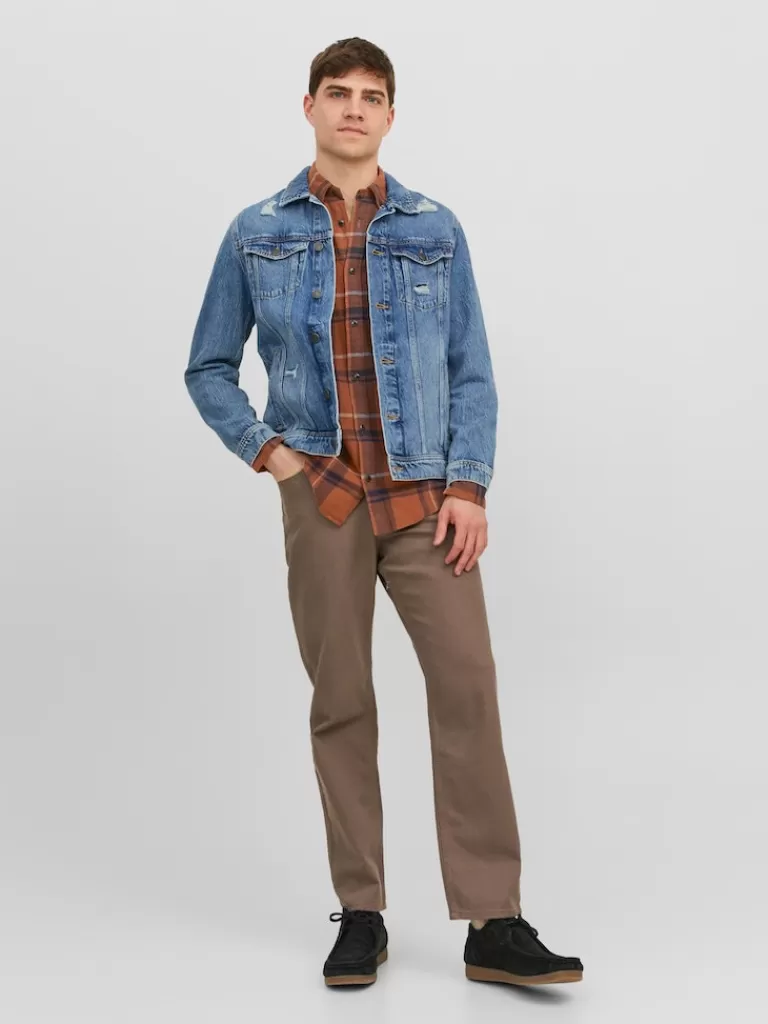 JACK&JONES BROOK PLAID LONG SLEEVE SHIRT Cambridge Brown-Men Shirts &Overshirts