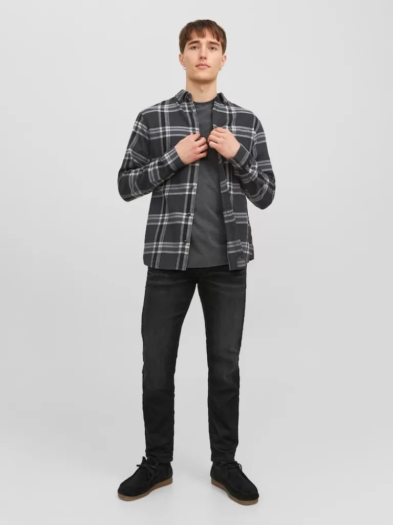 JACK&JONES BROOK PLAID LONG SLEEVE SHIRT Black Sand-Men Shirts &Overshirts