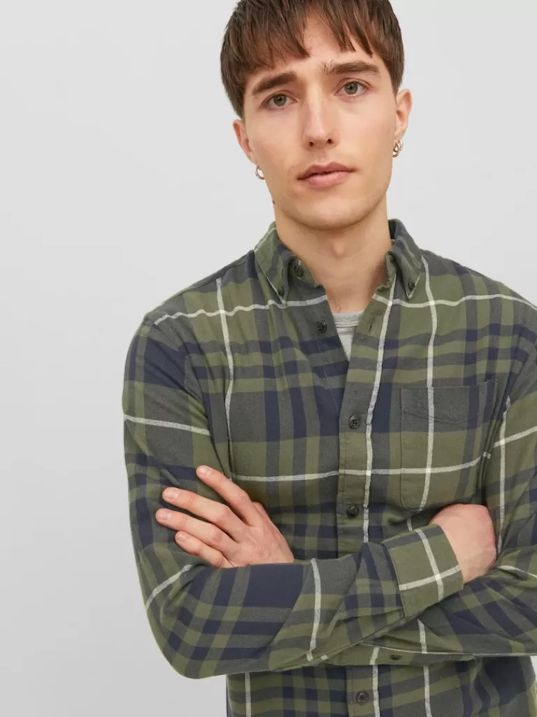 JACK&JONES BROOK PLAID LONG SLEEVE SHIRT Grape Leaf-Men Shirts &Overshirts