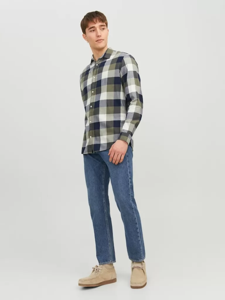 JACK&JONES BUFFALO PLAID LONG SLEEVE SHIRT Dusty Olive-Men Shirts &Overshirts