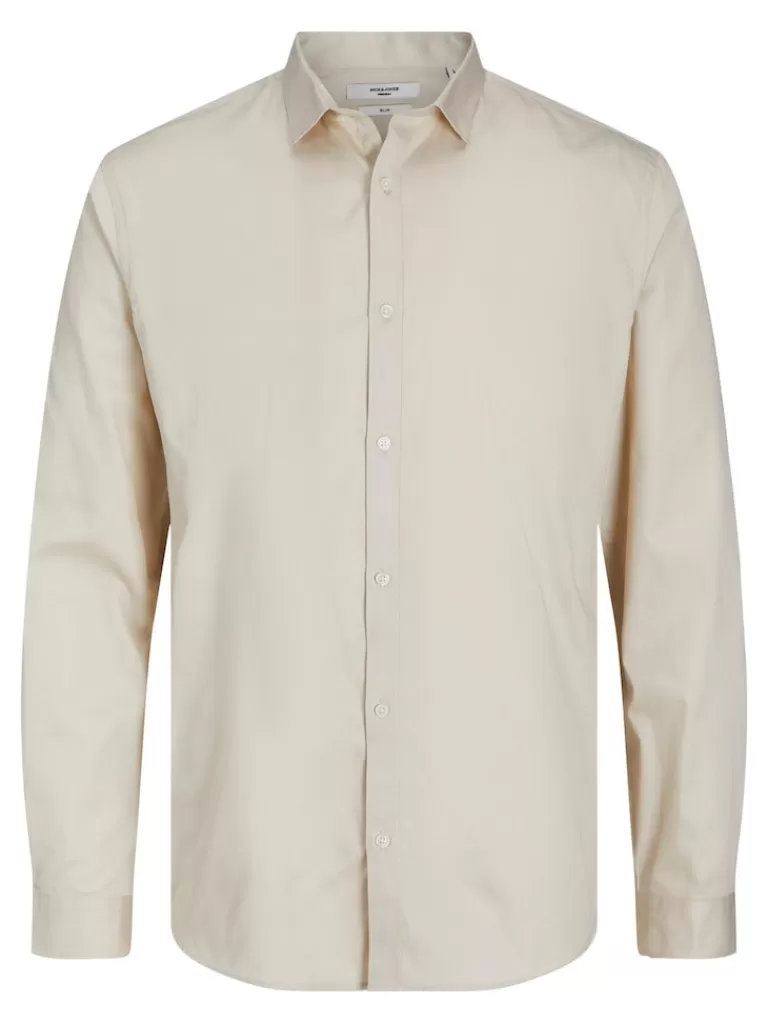 JACK&JONES CARDIFF SLIM FIT SHIRT Oatmeal-Men Shirts &Overshirts