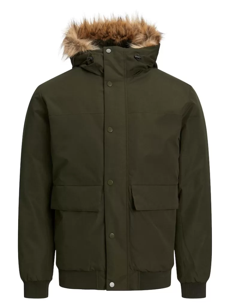 JACK&JONES CHAMP FAUX FUR HOODED COAT Rosin-Men Coats | Warm | Outerwear | Jackets &Coats