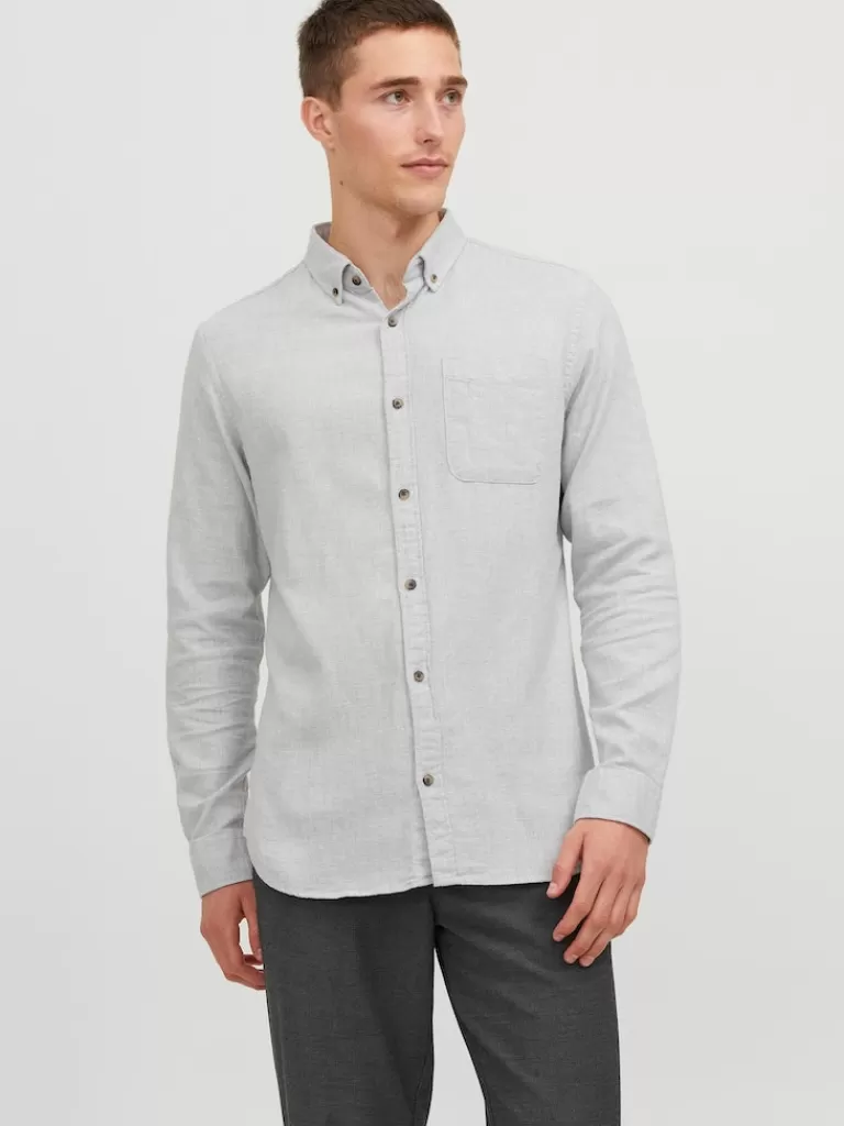 JACK&JONES CLASSIC LONG SLEEVE SHIRT Light Grey Melange-Men Shirts &Overshirts