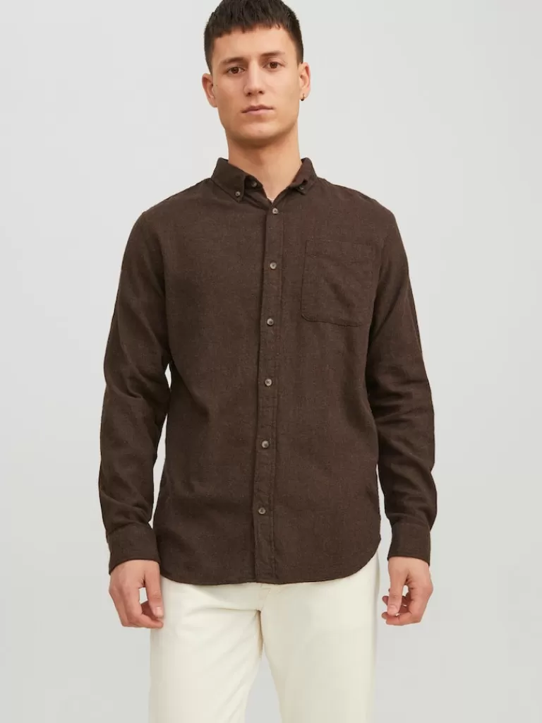 JACK&JONES CLASSIC LONG SLEEVE SHIRT Seal Brown-Men Shirts &Overshirts