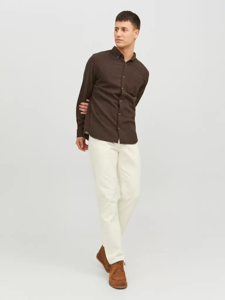 JACK&JONES CLASSIC LONG SLEEVE SHIRT Seal Brown-Men Shirts &Overshirts