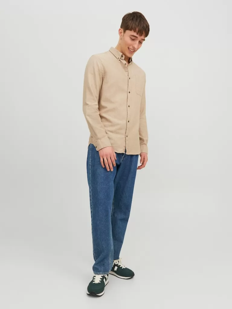 JACK&JONES CLASSIC LONG SLEEVE SHIRT Oatmeal-Men Shirts &Overshirts