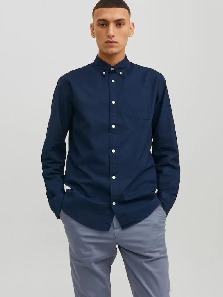 JACK&JONES CLASSIC OXFORD LONG SLEEVE SHIRT Navy Blazer-Men Shirts &Overshirts