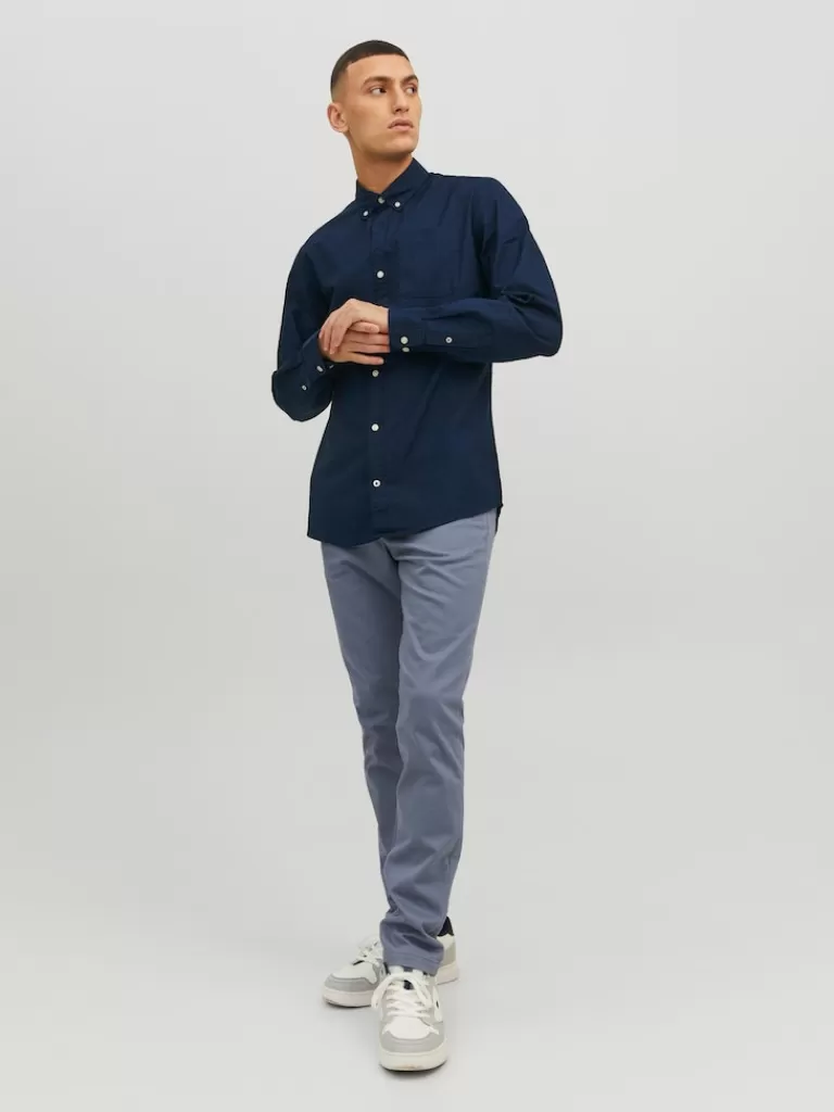 JACK&JONES CLASSIC OXFORD LONG SLEEVE SHIRT Navy Blazer-Men Shirts &Overshirts