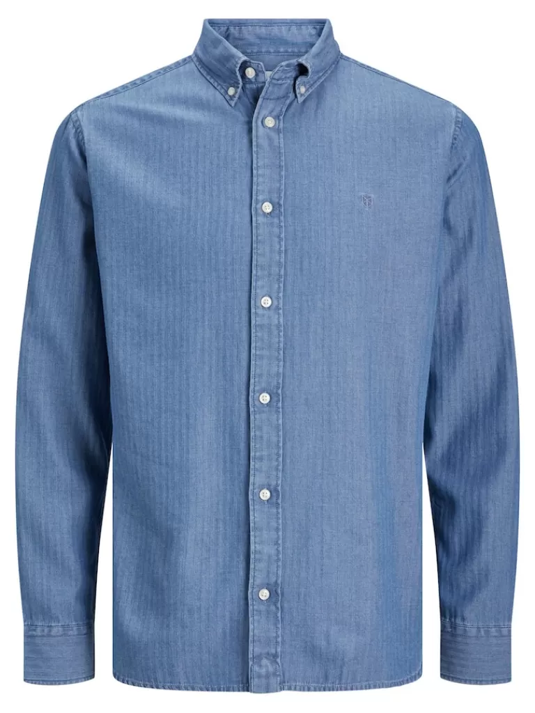 JACK&JONES CLAYTON COMFORT FIT LONG SLEEVE DENIM SHIRT Medium Blue Denim-Men Shirts &Overshirts