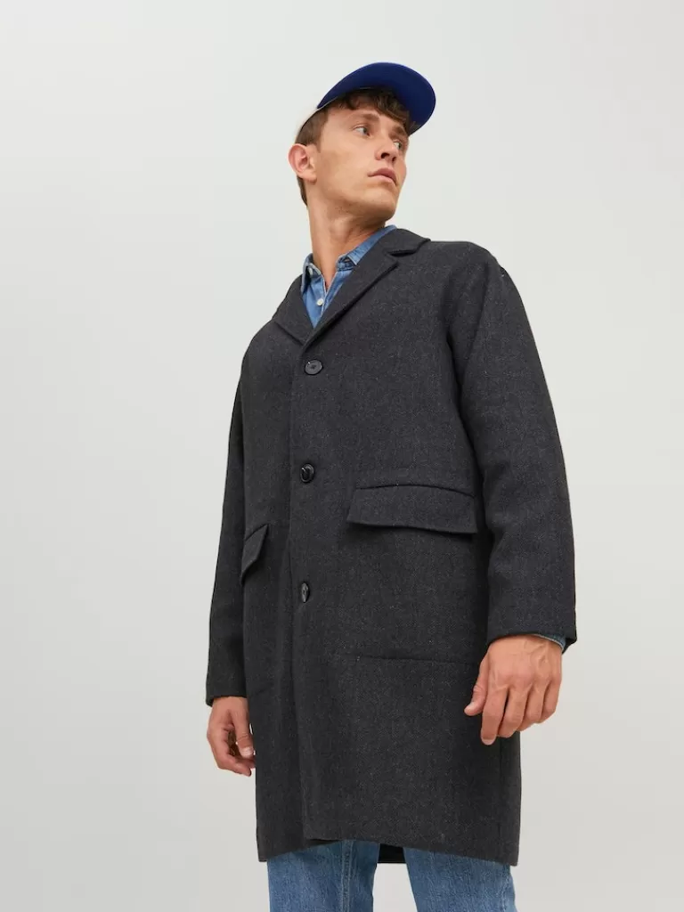 JACK&JONES CLINTON WOOL-BLEND RELAXED FIT COAT Dark Grey-Men Wool | Coats | Warm | Outerwear | Jackets &Coats