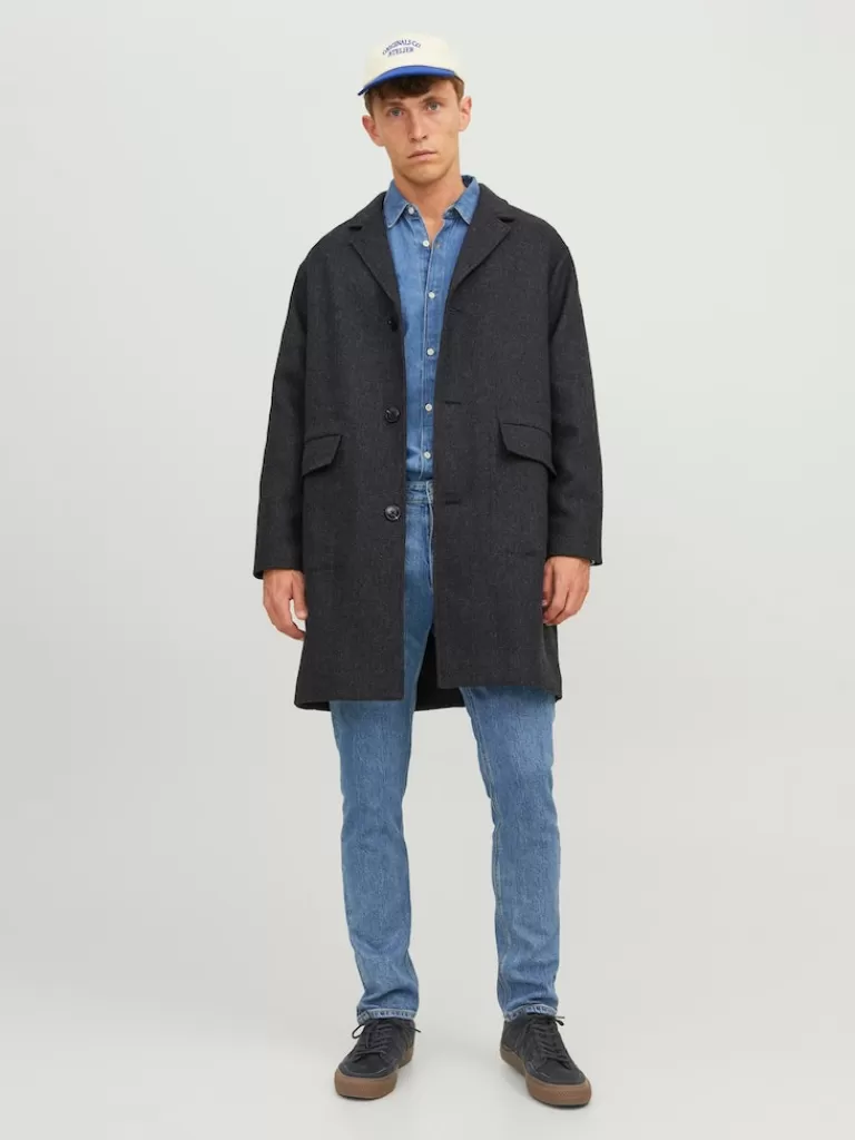 JACK&JONES CLINTON WOOL-BLEND RELAXED FIT COAT Dark Grey-Men Wool | Coats | Warm | Outerwear | Jackets &Coats