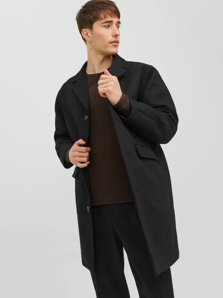 JACK&JONES CLINTON WOOL-BLEND RELAXED FIT COAT Black-Men Wool | Coats | Warm | Outerwear | Jackets &Coats