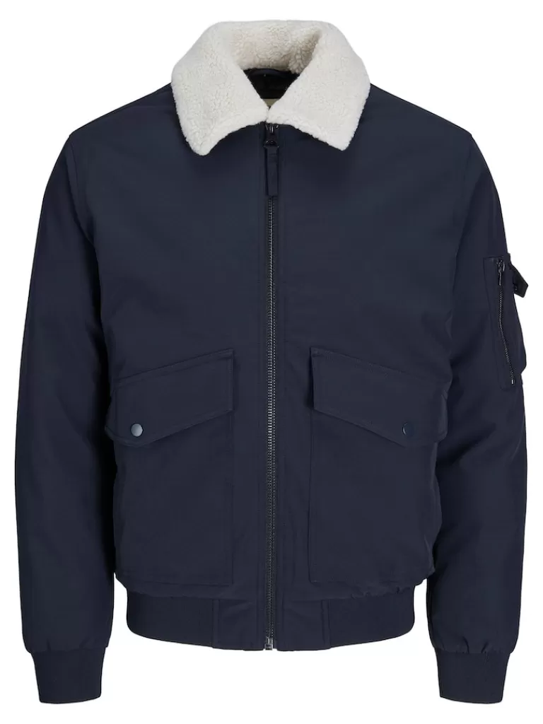 JACK&JONES CLIPPER TEDDY COLLAR JACKET Dark Navy-Men Jackets | Fleece & Teddy Jackets | Transitional weather | Lightweight | Outerwear | Jackets &Coats