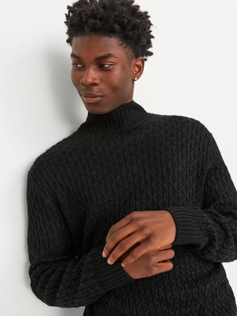 JACK&JONES COSY RELAXED FIT TEXTURED SWEATER Black-Men Sweaters &Cardigans