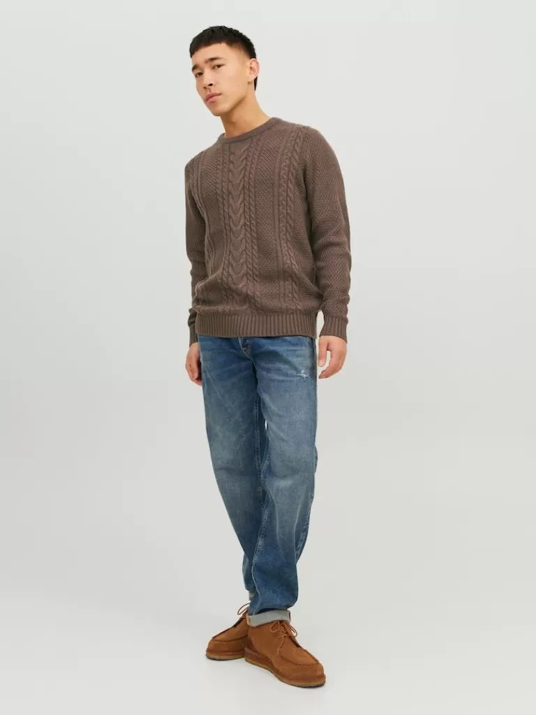 JACK&JONES CRAIG CABLE KNIT SWEATER Seal Brown-Men Sweaters &Cardigans