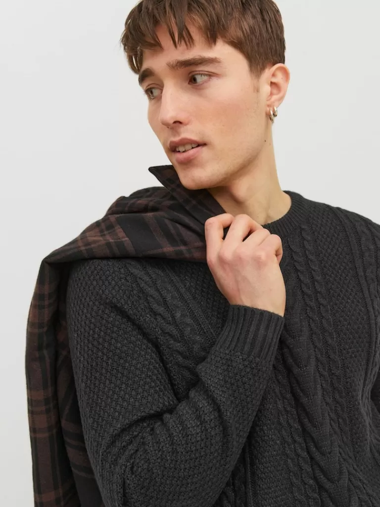 JACK&JONES CRAIG CABLE KNIT SWEATER Black-Men Sweaters &Cardigans