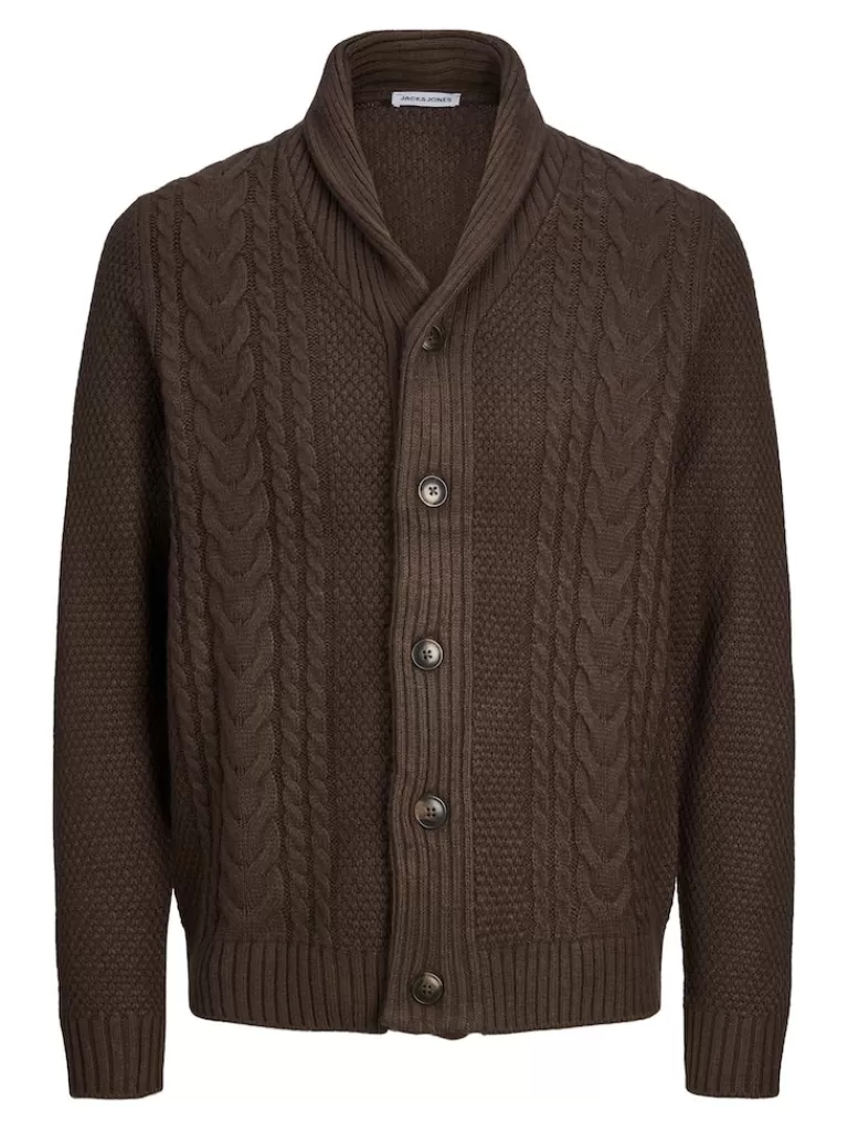 JACK&JONES CRAIG SHAWL NECK CARDIGAN Seal Brown-Men Sweaters &Cardigans