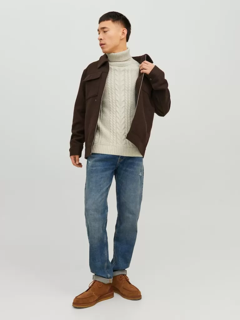 JACK&JONES CRAIG TURTLENECK CABLE KNIT SWEATER White Melange-Men Sweaters &Cardigans