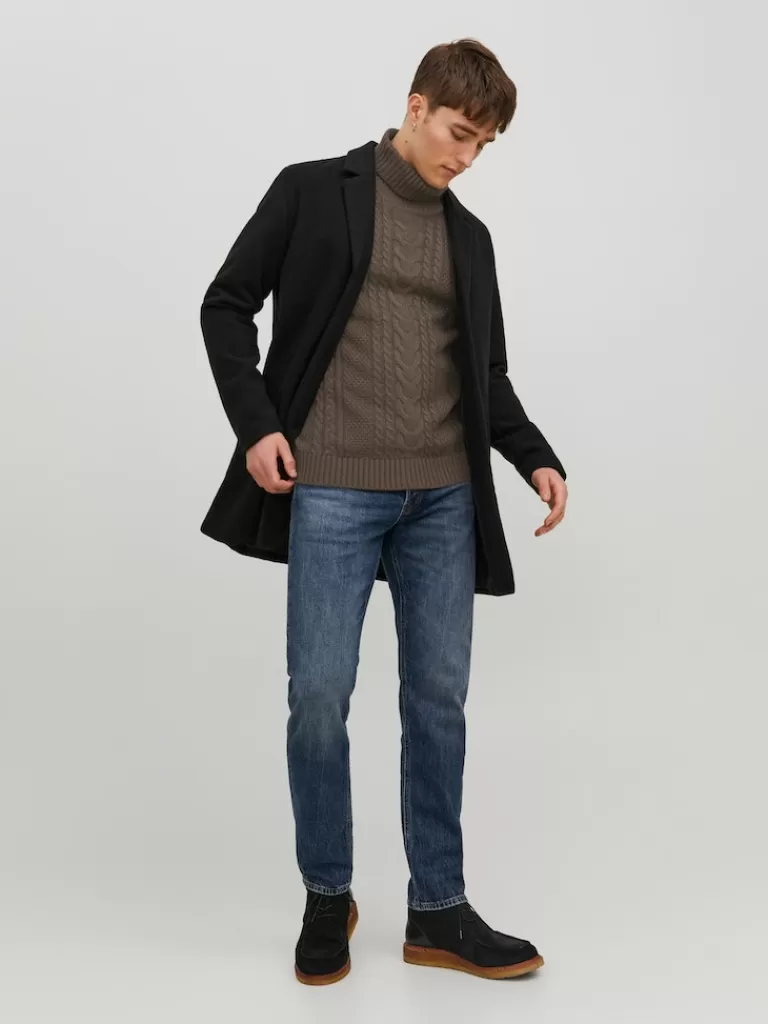 JACK&JONES CRAIG TURTLENECK CABLE KNIT SWEATER Seal Brown-Men Sweaters &Cardigans