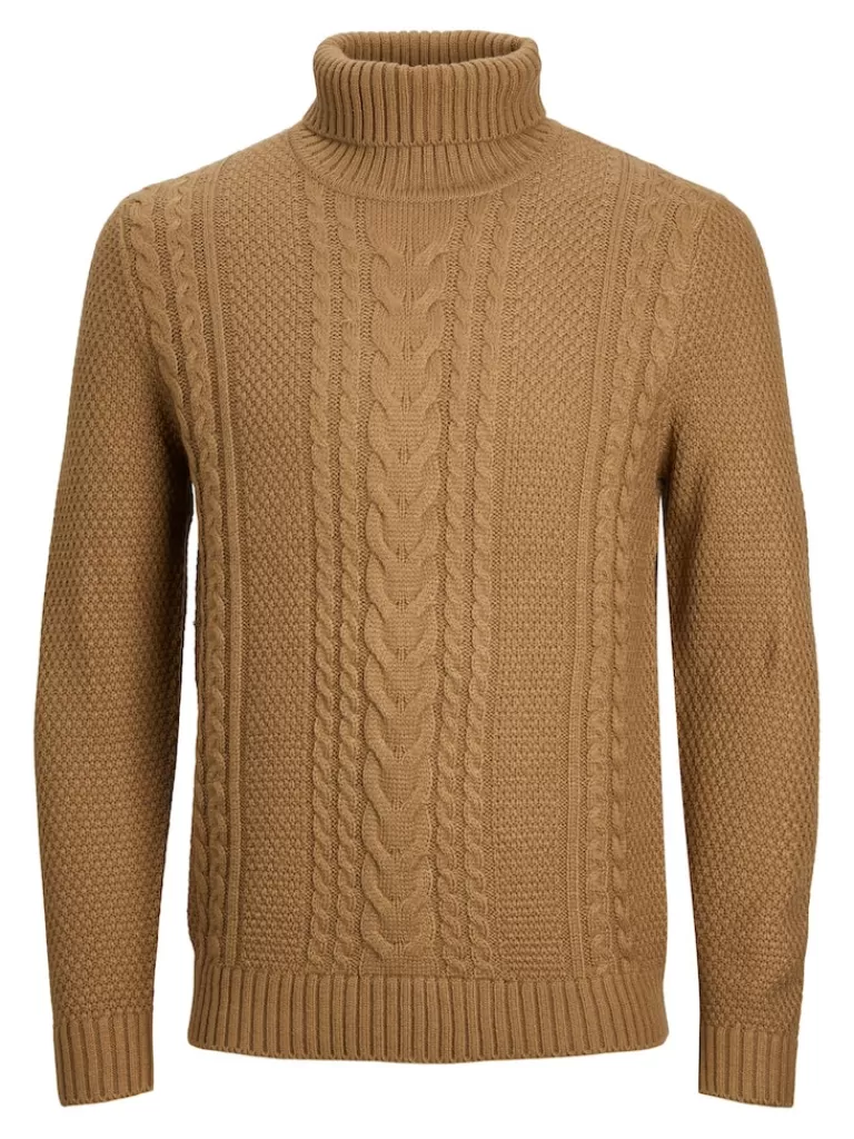 JACK&JONES CRAIG TURTLENECK CABLE KNIT SWEATER Otter-Men Sweaters &Cardigans